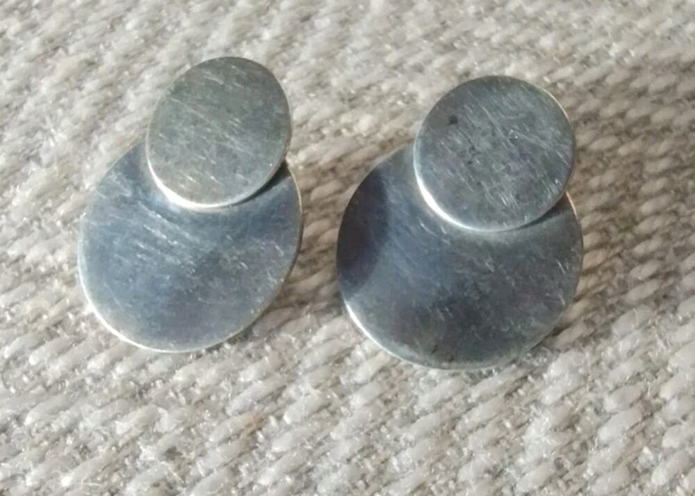 Vintage M&J Savitt 14k Gold Posts Sterling Silver Discs Modernist Earrings OOAK